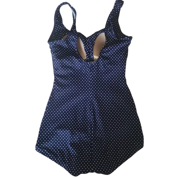 maxine of hollywood polka dot one piece ruched swimsuit blue size 14 - Picture 2 of 6